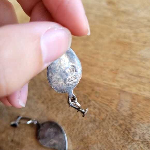 Vintage Abalone Silver 925 Leaf Earrings Screw Back - Picture 3 of 7